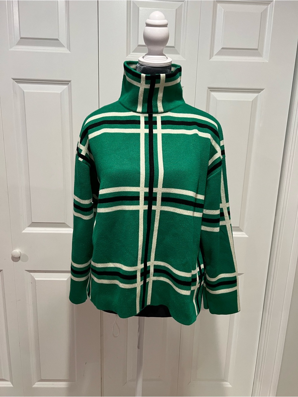 Green Plaid Turtleneck Sweater